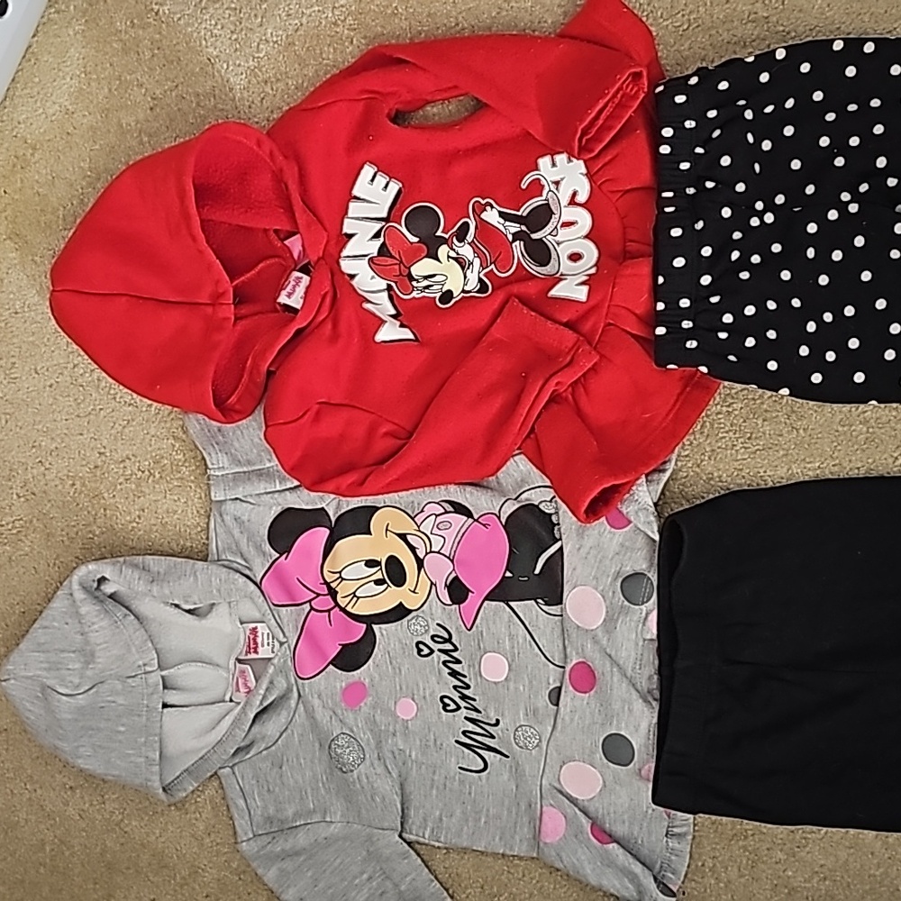 2 sets of 2  Disney Junior Minnie hooded sweatshirt and matching pants both 24m